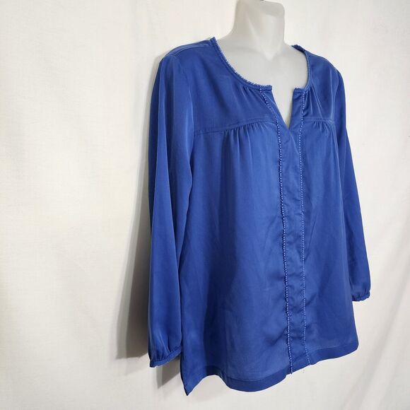 J Crew Womens Top Small Peasant Blouse Mini Pom Pom Trim Royal Blue 3/4 Sleeve - Picture 4 of 13